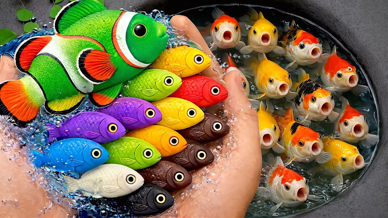 Serok ikan warna-warni air tawar, ikan hias akuarium, ikan mas, ikan koi, ikan komet, katak lucu