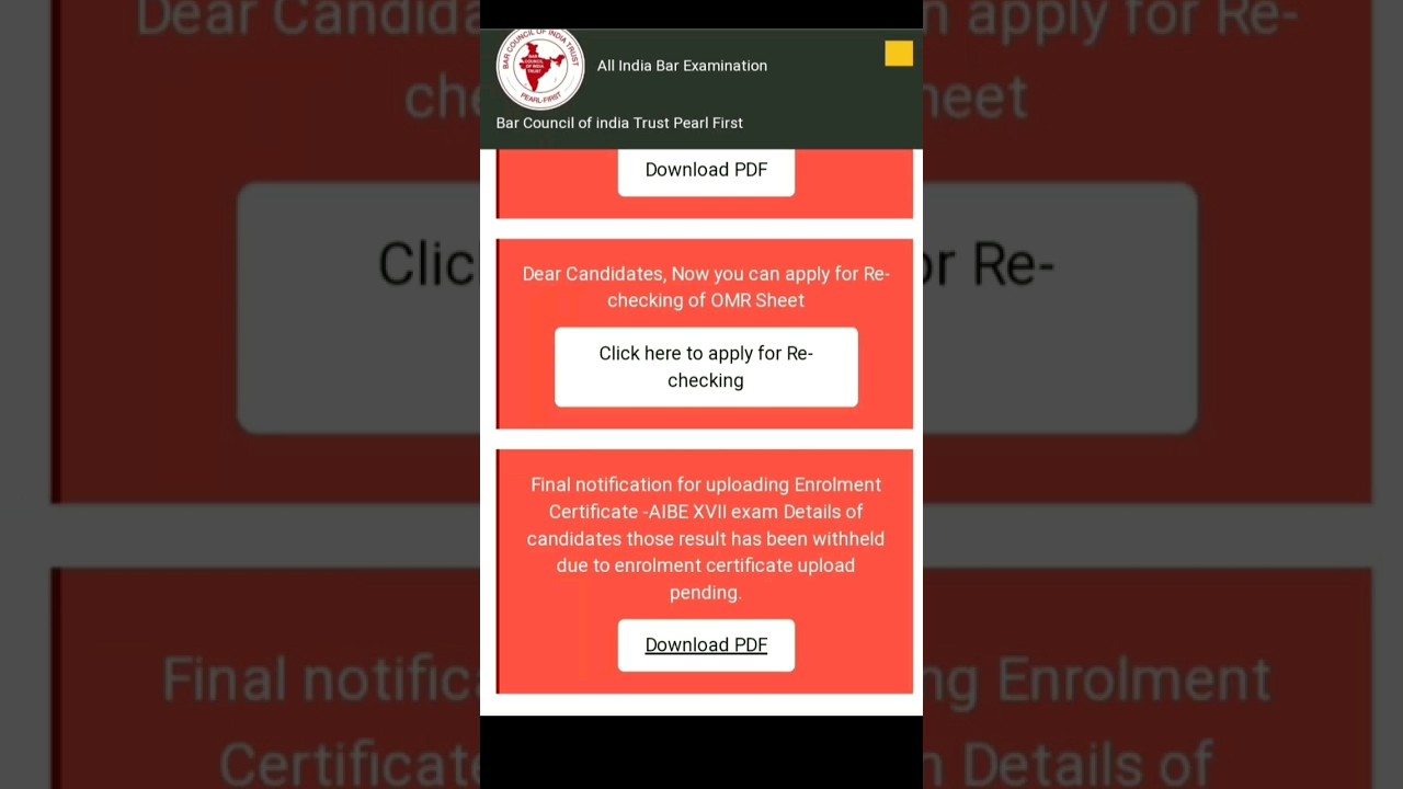 new notification uploaded by Aibe official website regarding pending enrollment certificate #aibe23