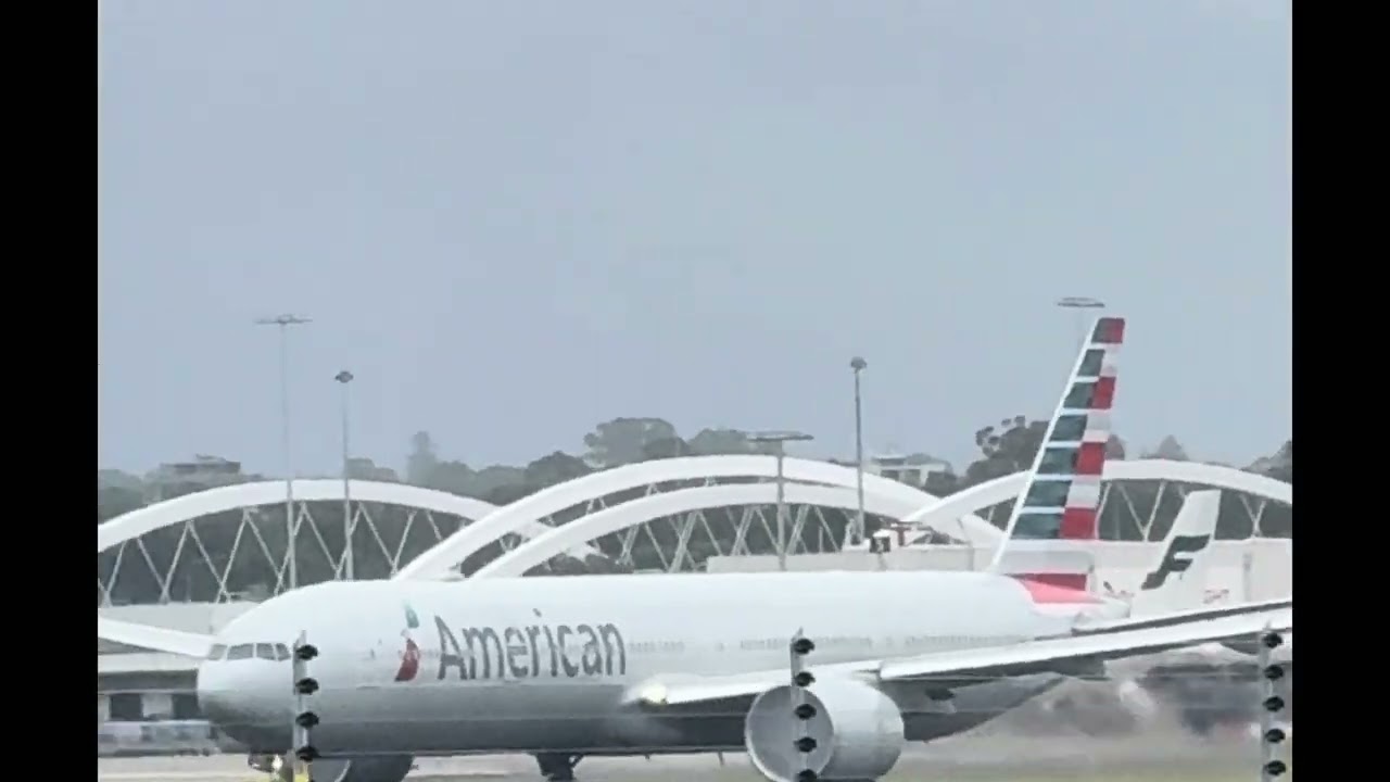 American Airlines 77W taking off with lots of engine fluff!!!! 15th of February 2026 plane spotting!