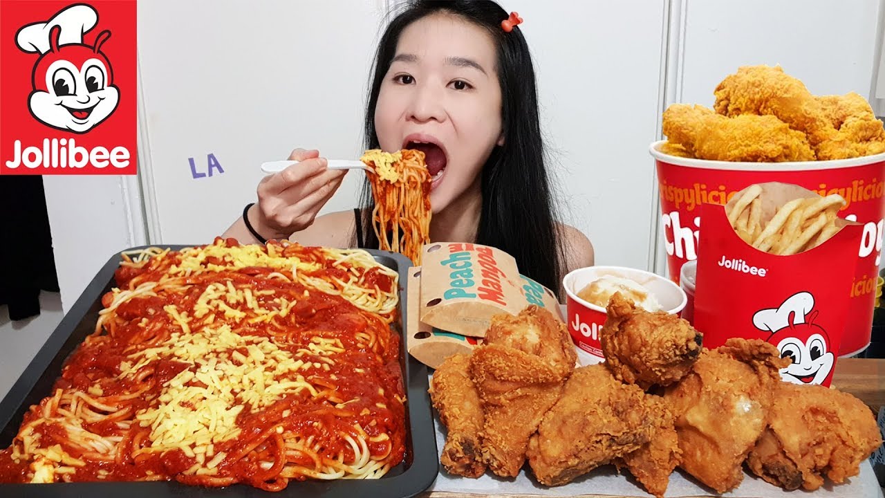 JOLLIBEE FEAST IN LOS ANGELES! Cheesy Spaghetti & Crispy Chicken Joy Fried Chicken - Mukbang w/ Asmr