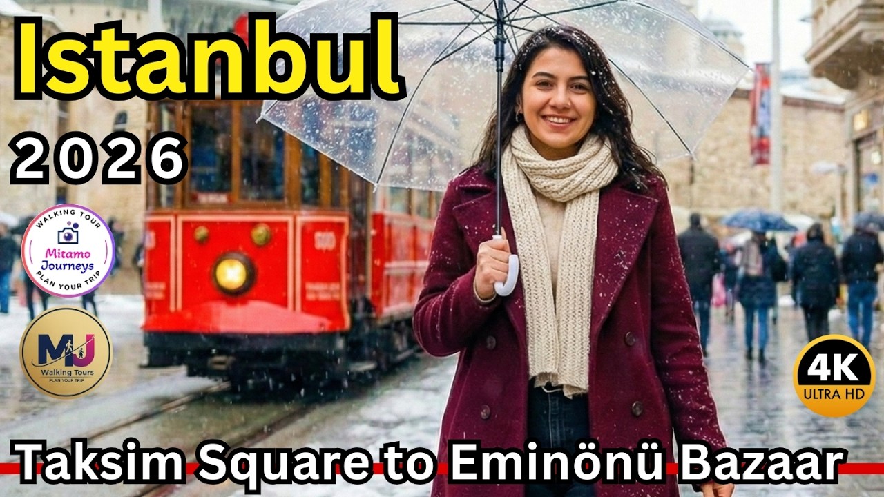 Istanbul in Winter ❄️ Snowy Day Walking Tour | Istiklal, Galata & Eminönü 4K