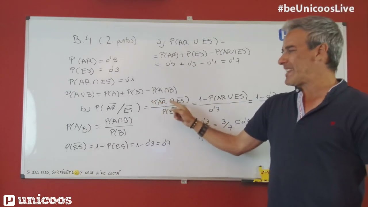 LIVE!!! MODELO EVAU 2022 - MATEMÁTICAS II - EJERCICIO B.4 - Probabilidad