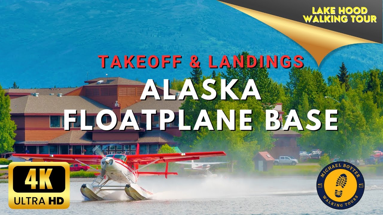 [4K] Anchorage Alaska Seaplane Base Walking Tour:  🛩️ Takeoffs & Views Lake Hood 🛩️ CAPTIONS
