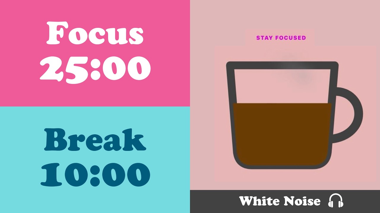 2 Hours Focus Work & Study With Me, 25/10 Minutes Coffee Cup Pomodoro Timer 🎧 White Noise