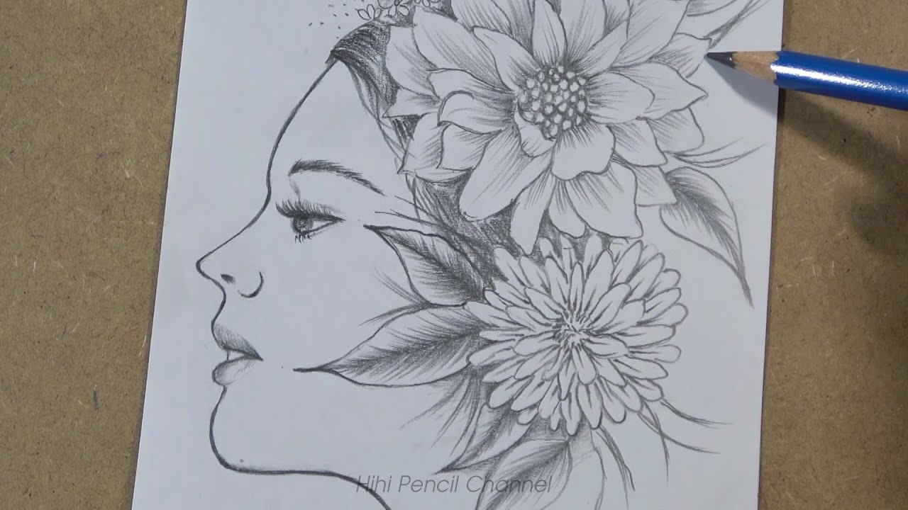 Drawing Beautiful Girl and Flower Tattoo Designs step by step | Hihi Pencil