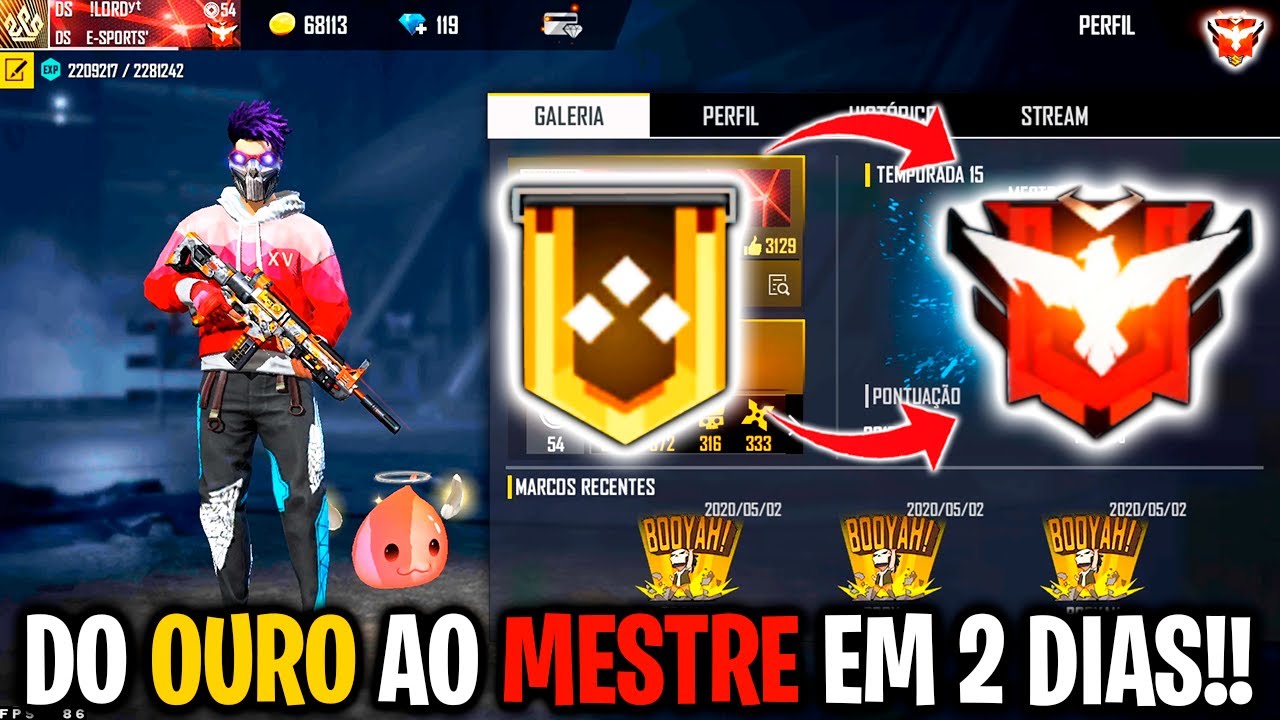 DO OURO AO MESTRE EM 2 DIAS NA TEMPORADA 15 (SEM CARTÃO) LORD FREE FIRE!!