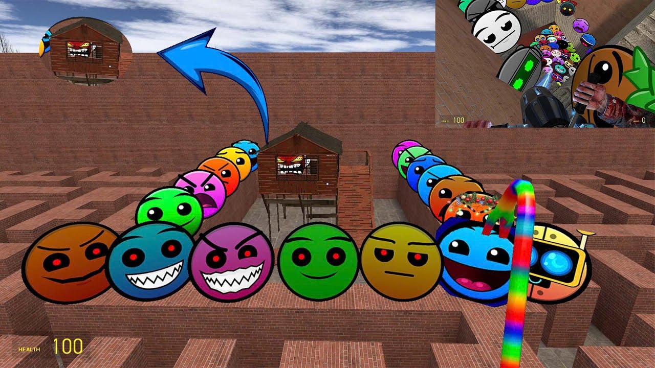 Geometry Dash and Lobotomy Dash Nextbots Chase me in Maze Gmod