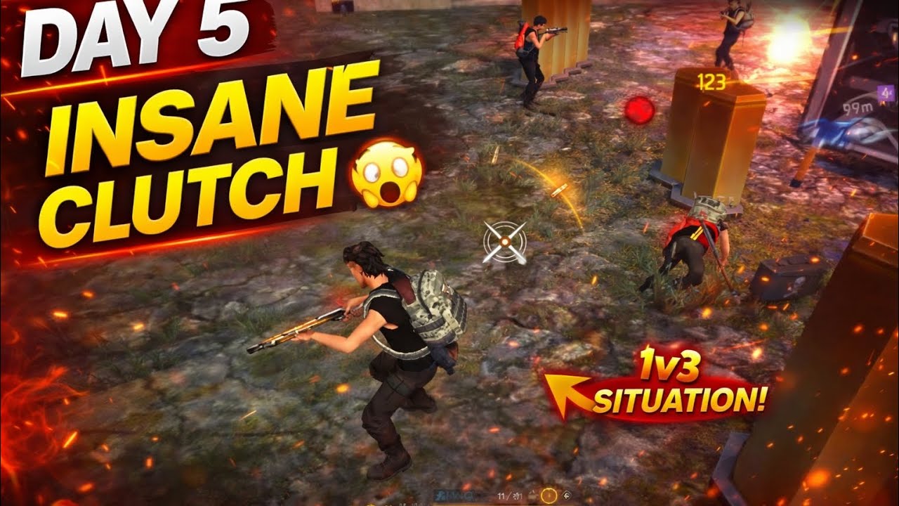 Day 5 – 100 Days Noob To Pro Challenge | INTENSE 4v4 Clutch 😱 | Free Fire 