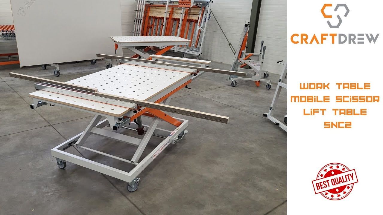 SNC2 work table; mobile scissor lift table; Scissor table for workshop and woodworking