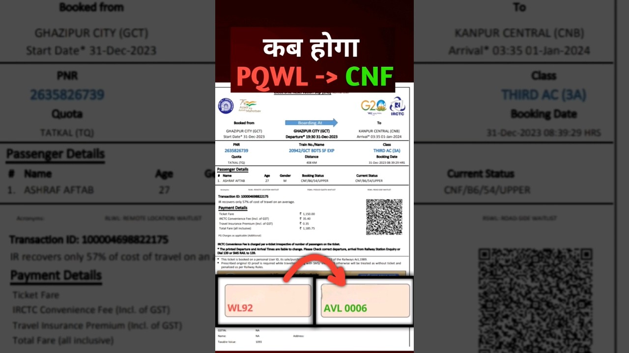 PQWL Ticket Confirmation Chances | The RailBook #shortsfeeds #shortsfeed #trendingshorts #viral