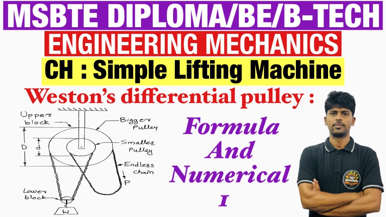 Numerical 01 : Weston’s differential pulley | Simple lifting machine l MSBTE DIPLOMA | BE | B-TECH 