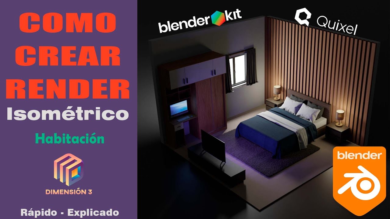 BLENDER: Crea un RENDER ISOMÉTRICO interior de HABITACIÓN en menos de 30 MINUTOS - paso a paso