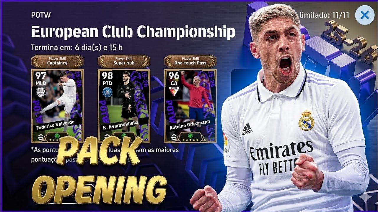 PACK OPENING NA BOX DE POTW DA CHAMPIONS EM BUSCA DO VALVERDE NO EFOOTBALL MOBILE 