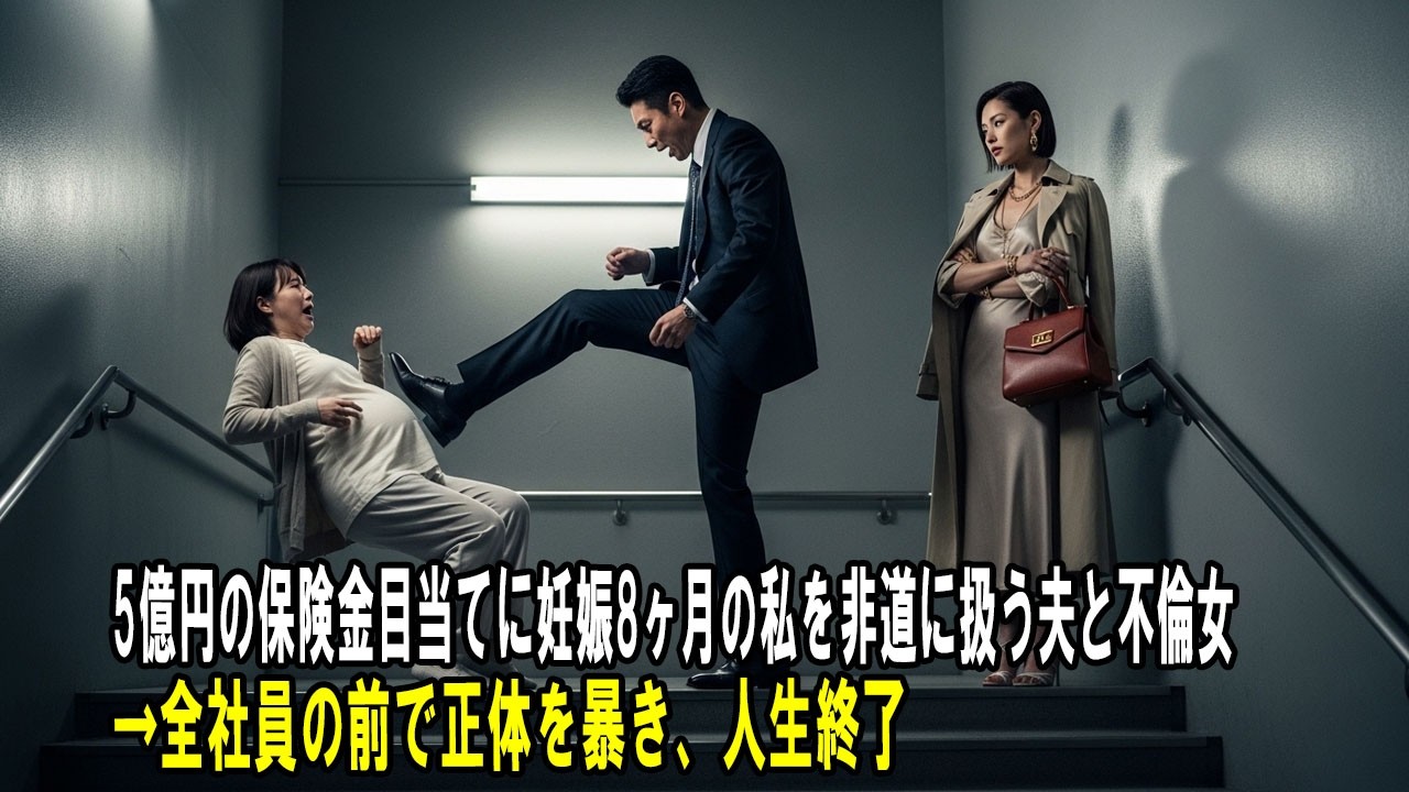 5億円の保険金目当てに妊娠8ヶ月の私を非道に扱う夫と不倫女→全社員の前で正体を暴き、人生終了
