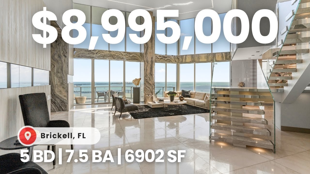 Tour a Miami Penthouse Mansion w/ BEST WATER & CITY VIEWS in Brickell, 20ft Ceilings & Fully Custom!