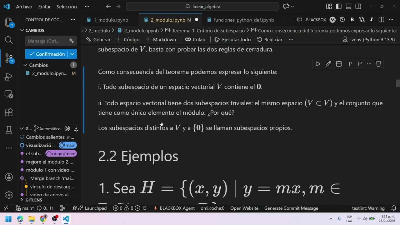 Cómo aprender el concepto de subespacio vectorial con Python y cuadernos Jupyter