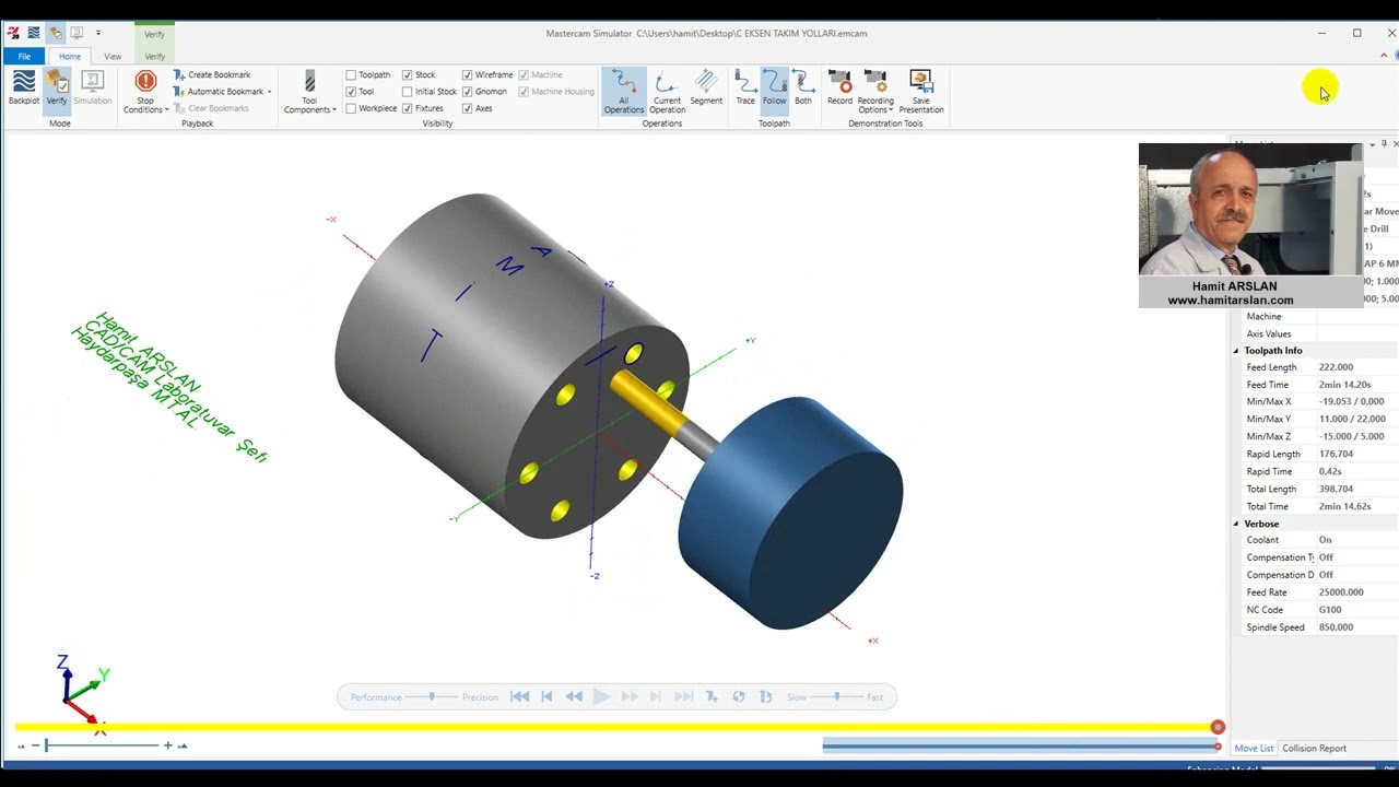 56 - MASTERCAM 2021 C EKSEN KONTUR   C EKSEN DELİK İŞLEME - 1