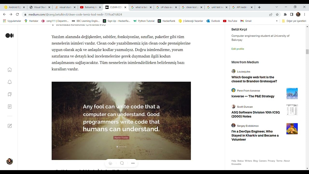 CLEAN CODE/TEMİZ KOD NEDİR   Usta yazılımcı Robert C  Martin&rsquo;in&hellip;   by Bet&uuml;l Kır&ccedil;ıl   May, 2022