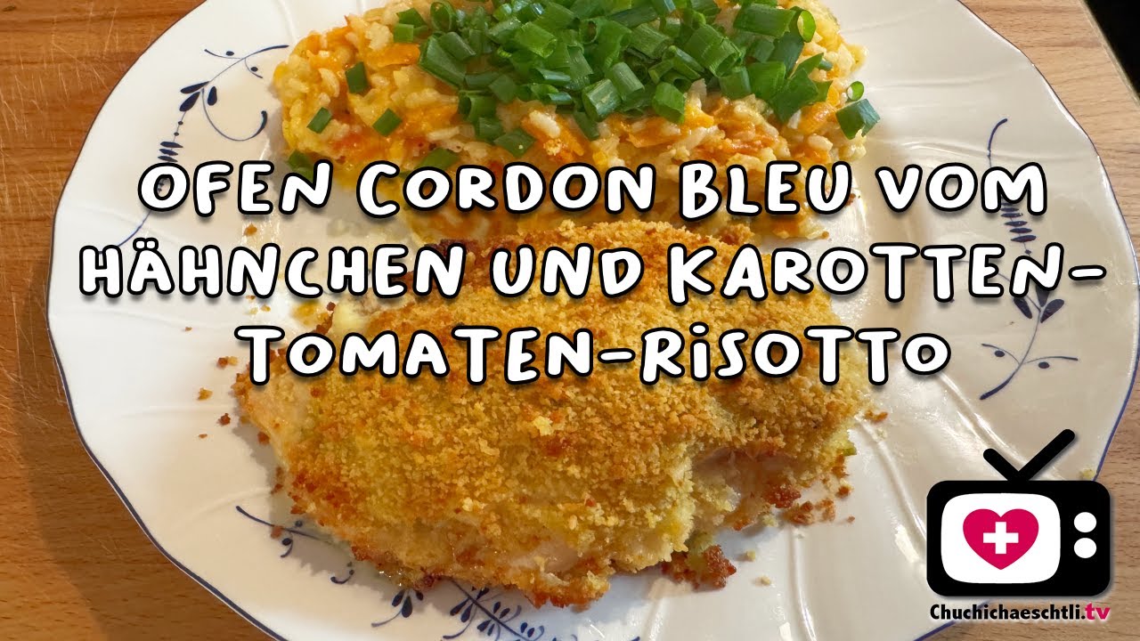 SAFTIG: Ofen Cordon Bleu vom Hähnchen und Karotten-Tomaten-Risotto