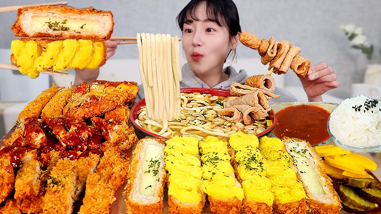 바삭하고 두툼한 모둠 돈까스 먹방! 새우튀김에 우동까지 꿀조합 리얼사운드 Pork cutlet & Udon MUKBANG ASMR