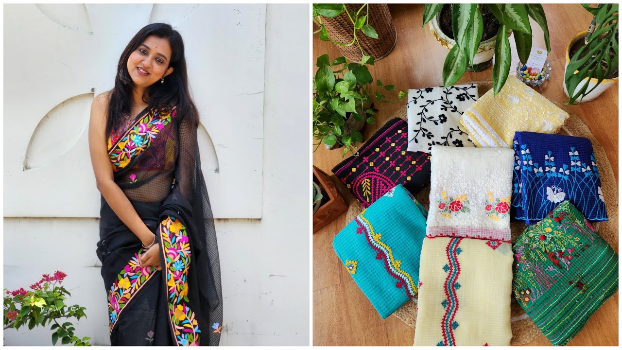 Resham Kota Embroidered Saree || Hand Gujrati Stitch Sarees || Boutique Collection