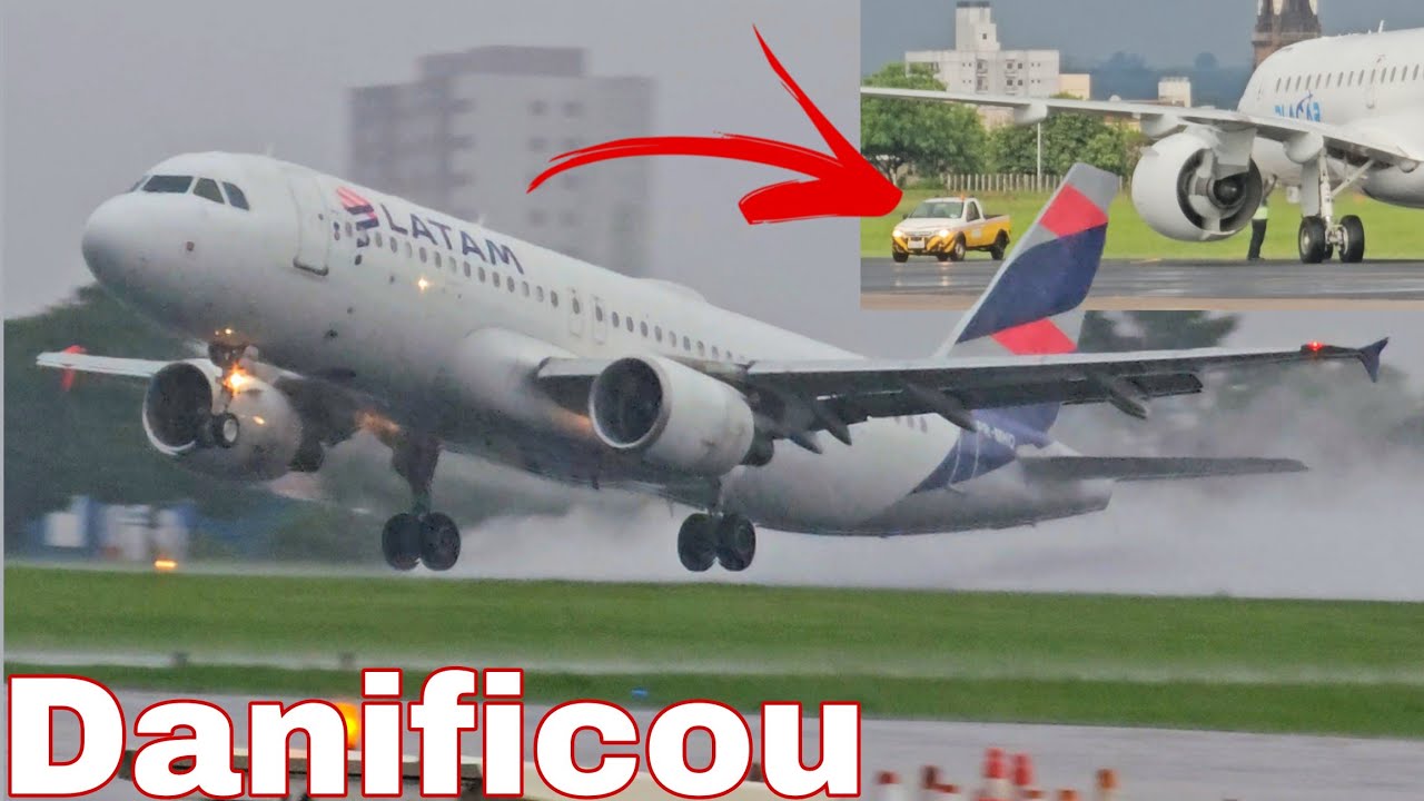 Avião da Placar danificado por raio com forte e perigosa chuva em Rio Preto, corremos grande risco.