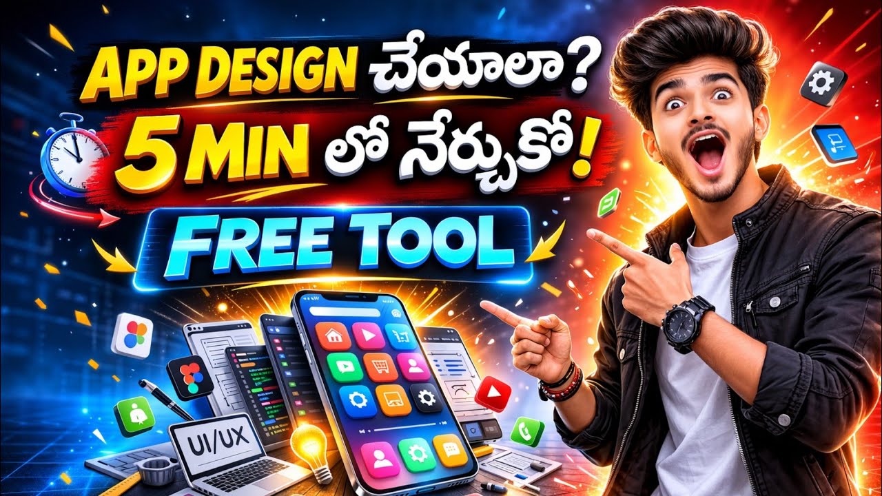 5 Minutes లో App Design చేయండి 🤯 | Secret Tool for App UI Design (Telugu) | No Coding Needed