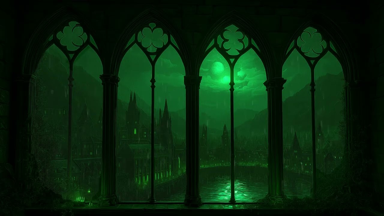 4K Medieval Window Rain View 🌧️ – Calm Thunderstorm Ambience for Deep Relaxation & Reading Moments