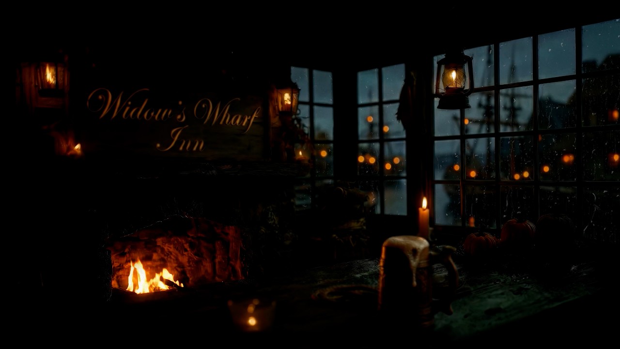 Stormy Night at Widow’s Wharf Inn | Cozy Haunted Fireplace Ambience (3 Hours)
