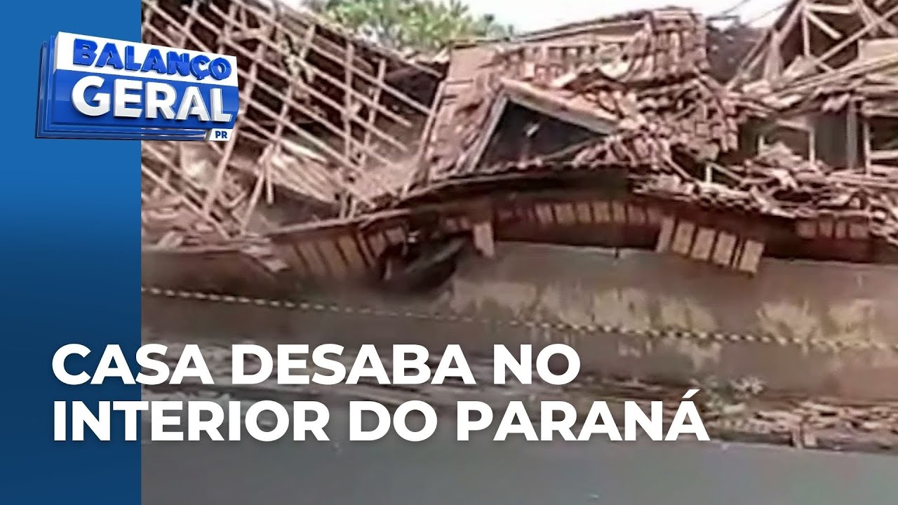 Vídeo mostra desabamento de casa no interior do Paraná; moradores ficaram assustados