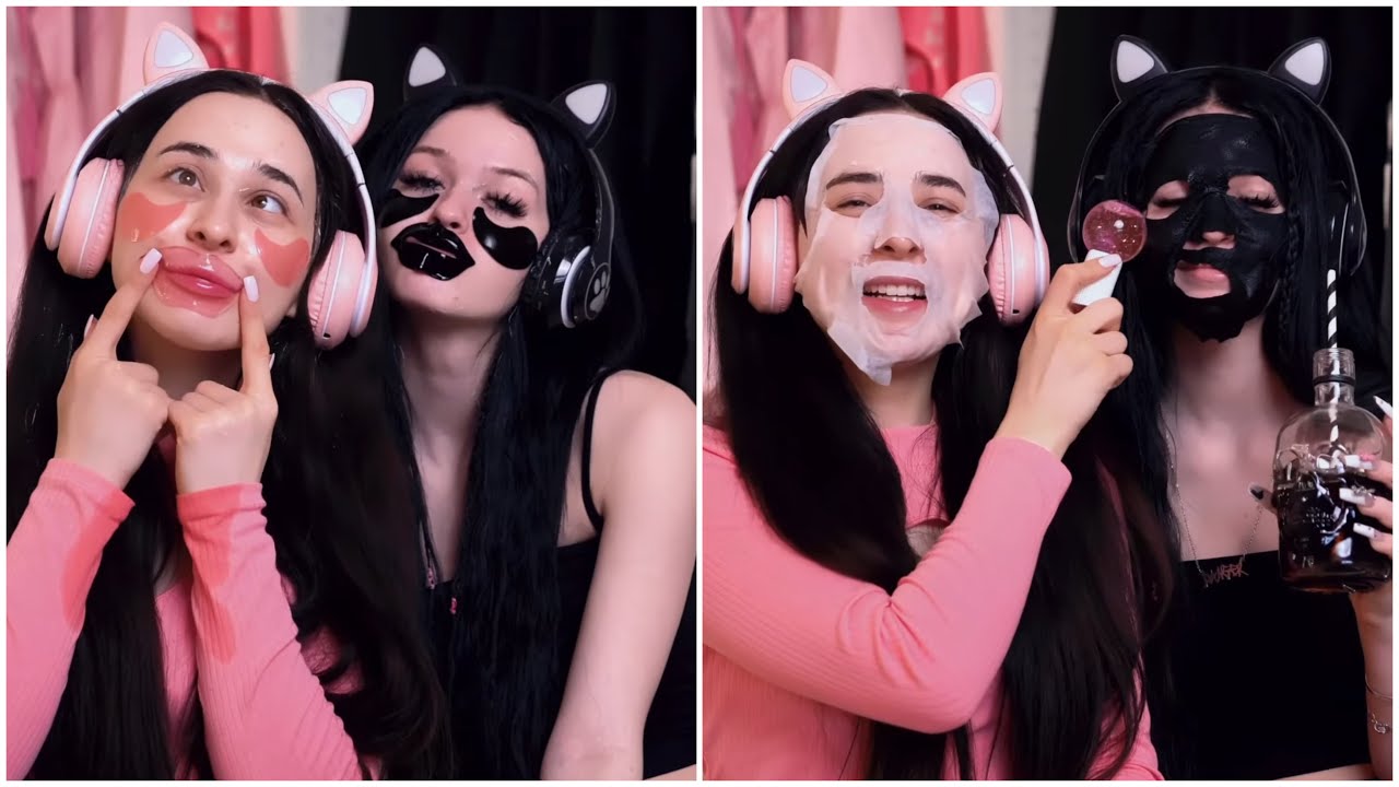 ASMR Pink VS Black Skincare😍 XO TEAM Elsarca and Nevada #xoteam #tiktok #elsarca