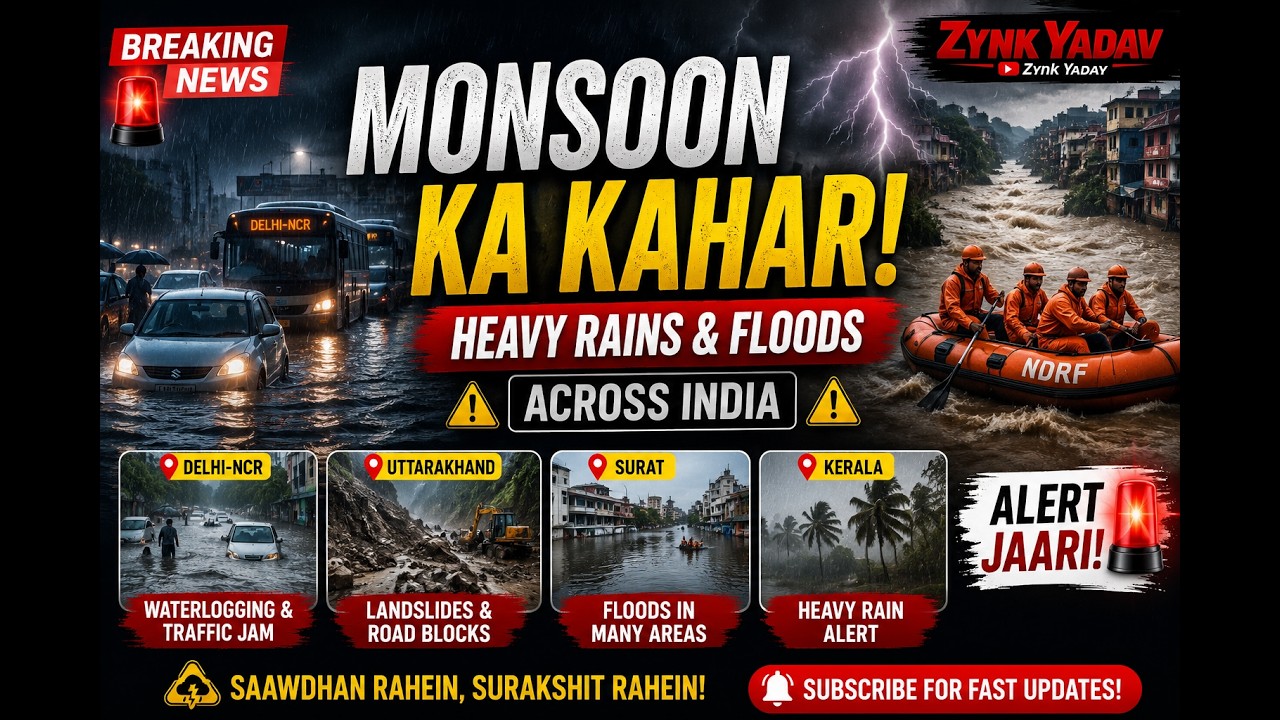🌧️ Monsoon Ka Kahar! India Mein Flood Alert 🚨 | Delhi, Uttarakhand, Kerala Rain News Today