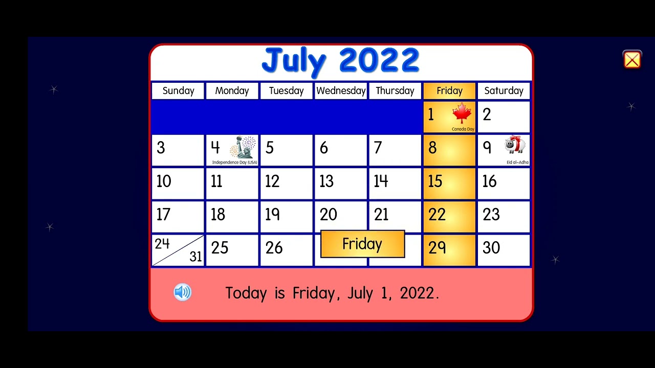 Starfall Calendar July 2022.