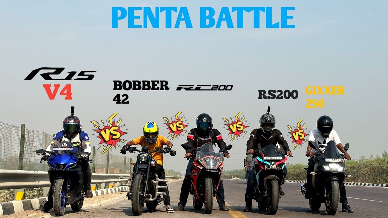 R15 V4 VS RC 200 BS6 VS BOBBER 42 BS6 VS GIXXER 250 VS RS200 😱||DRAG RACE||🔥