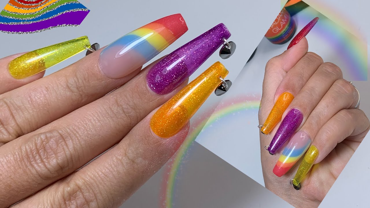 Polygel colour block & jelly nails