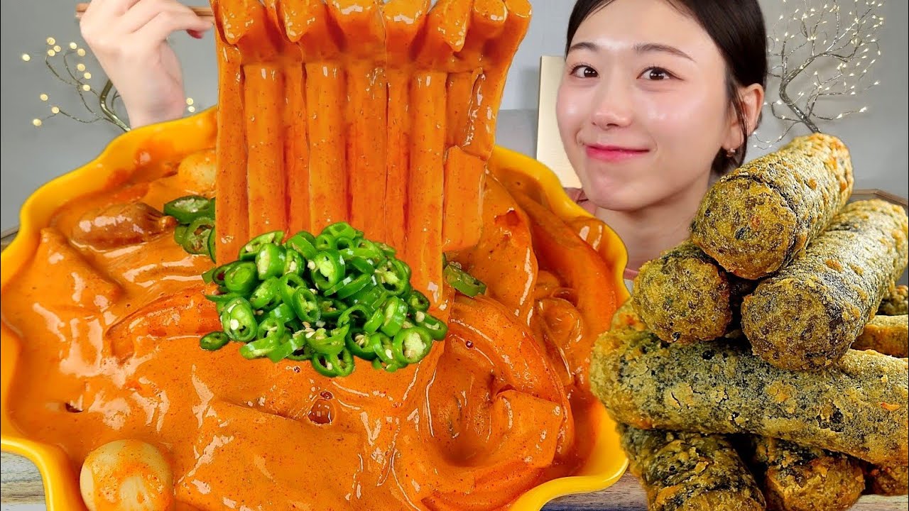 ASMR 꾸덕꾸덕한 로제떡볶이에 김말이 왕창 먹을게요🤩 분식 리얼먹방 :) Rose tteokbokki , Fried seaweed roll MUKBANG
