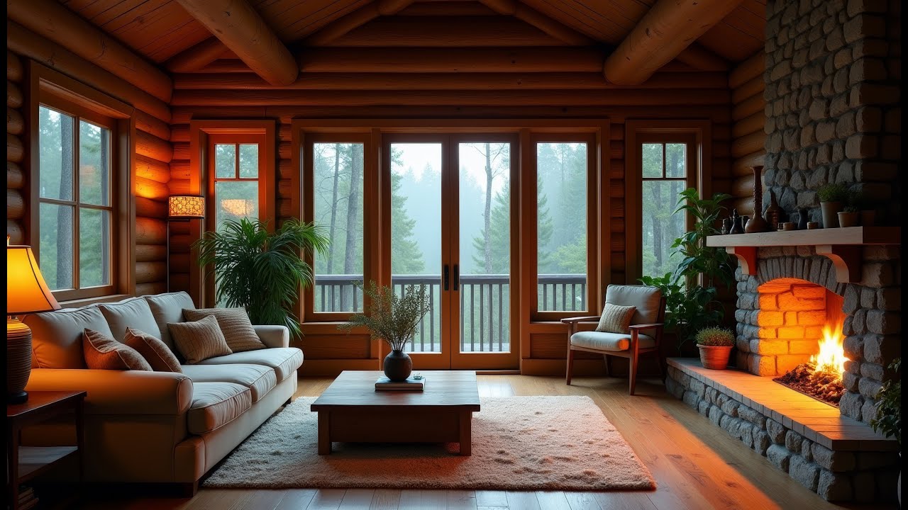 Cozy Cabin Rain & Fireplace Ambience • 1 Hour of Relaxing Rain Sounds for Deep Sleep • White Noise