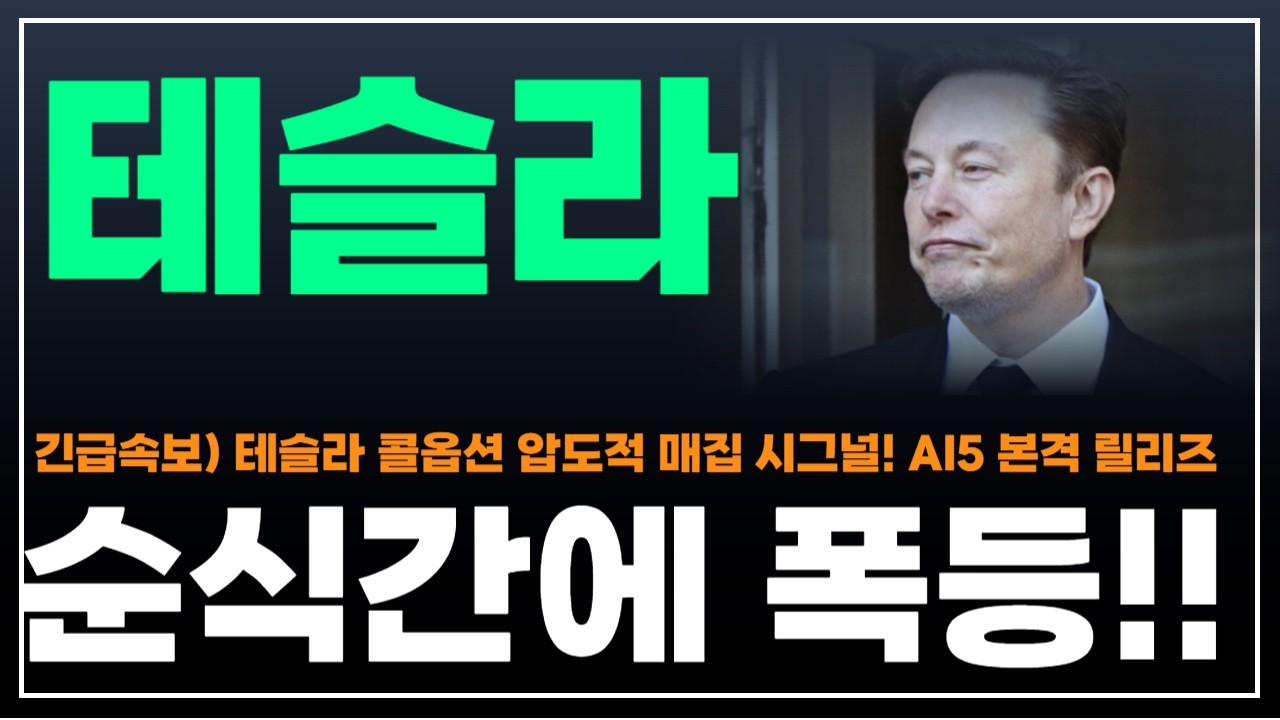 [테슬라 주가전망] 긴급속보) 테슬라 콜옵션 압도적 매집 시그널! AI5 칩 본격 릴리즈. 순식간에 폭등!! #휴머노이드로봇 #테슬라주가전망