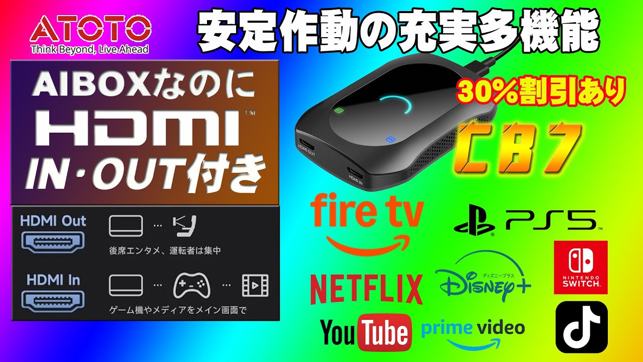 【AIBOX総合】HDMI入力と内蔵アプリの分割画面も可能！fireTVなどHDMI動画も楽しめるエンタメ系　ATOTO上位モデル新製品！ATOTO CB7　拡張性が有り安定安心して使えます。
