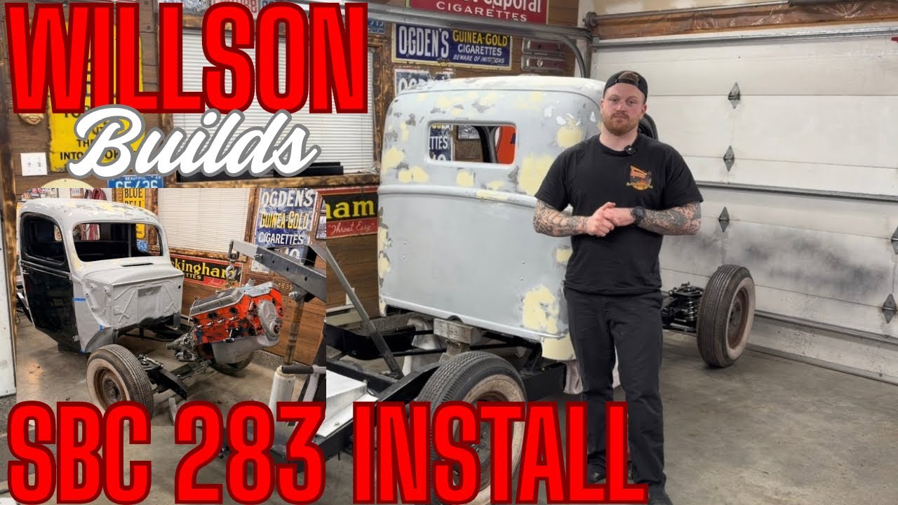 Barnfind 1940 Ford Truck Build - 283 Install Day! Cab Mounted & Drivetrain Begins 