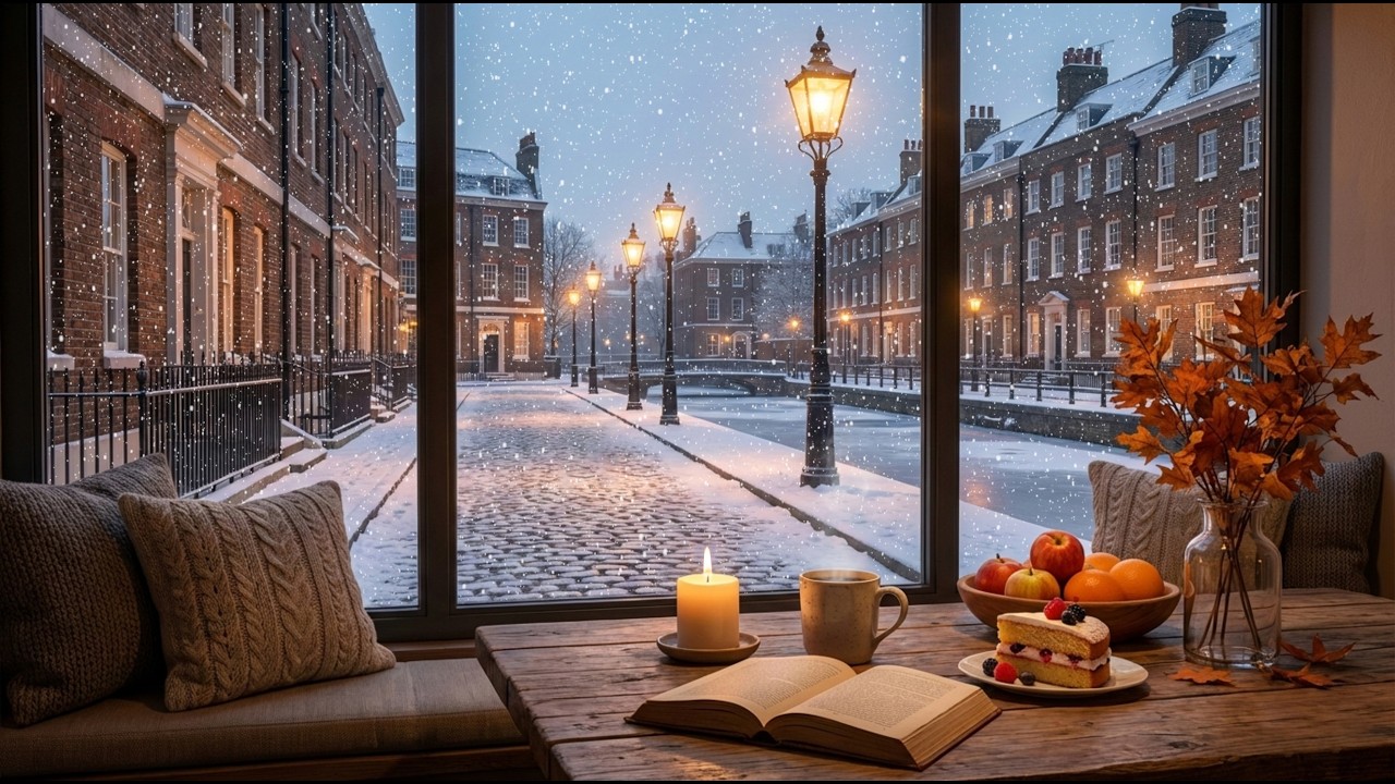 Snowy London Cafe Ambience ☕❄️ Cozy Winter Jazz