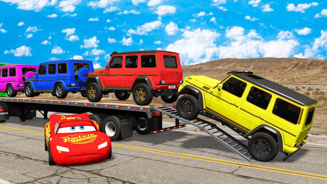 Flatbed Truck McQueen | Transportation with Truck - Pothole vs Car #16 | BeamNG.Drive Gameplay