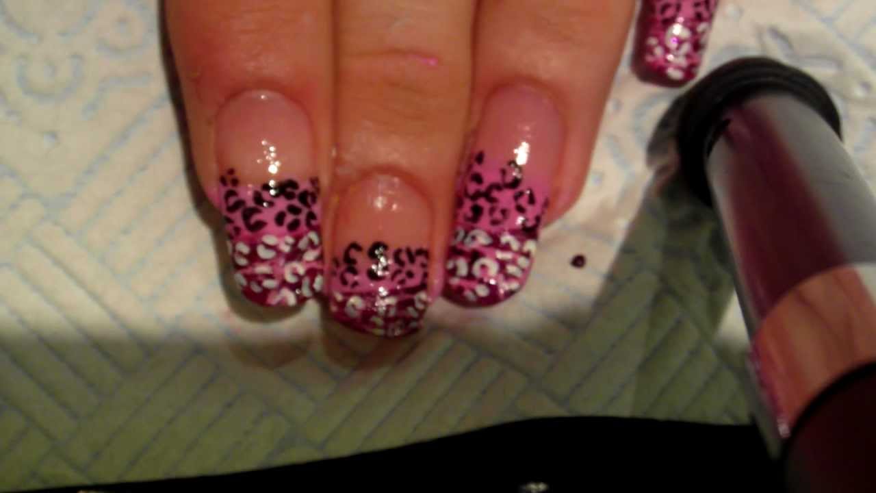Leopard Print Nail Art Tutorial ( PInk & Purple French Shatter)