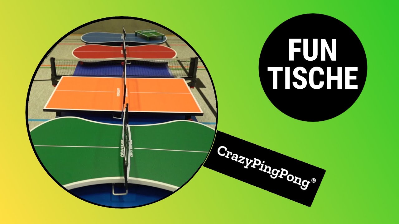 Fun Tische bei CrazyPingPong! Verschiedene Materialien, Formen und Farben.