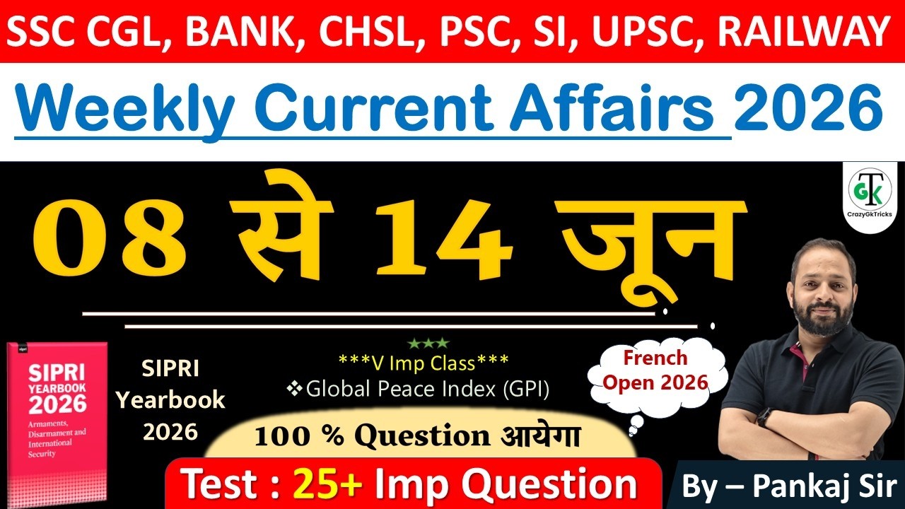 8 - 14 June 2026 Weekly Current Affairs | Most Important Current Affairs 2026 | CrazyGkTrick
