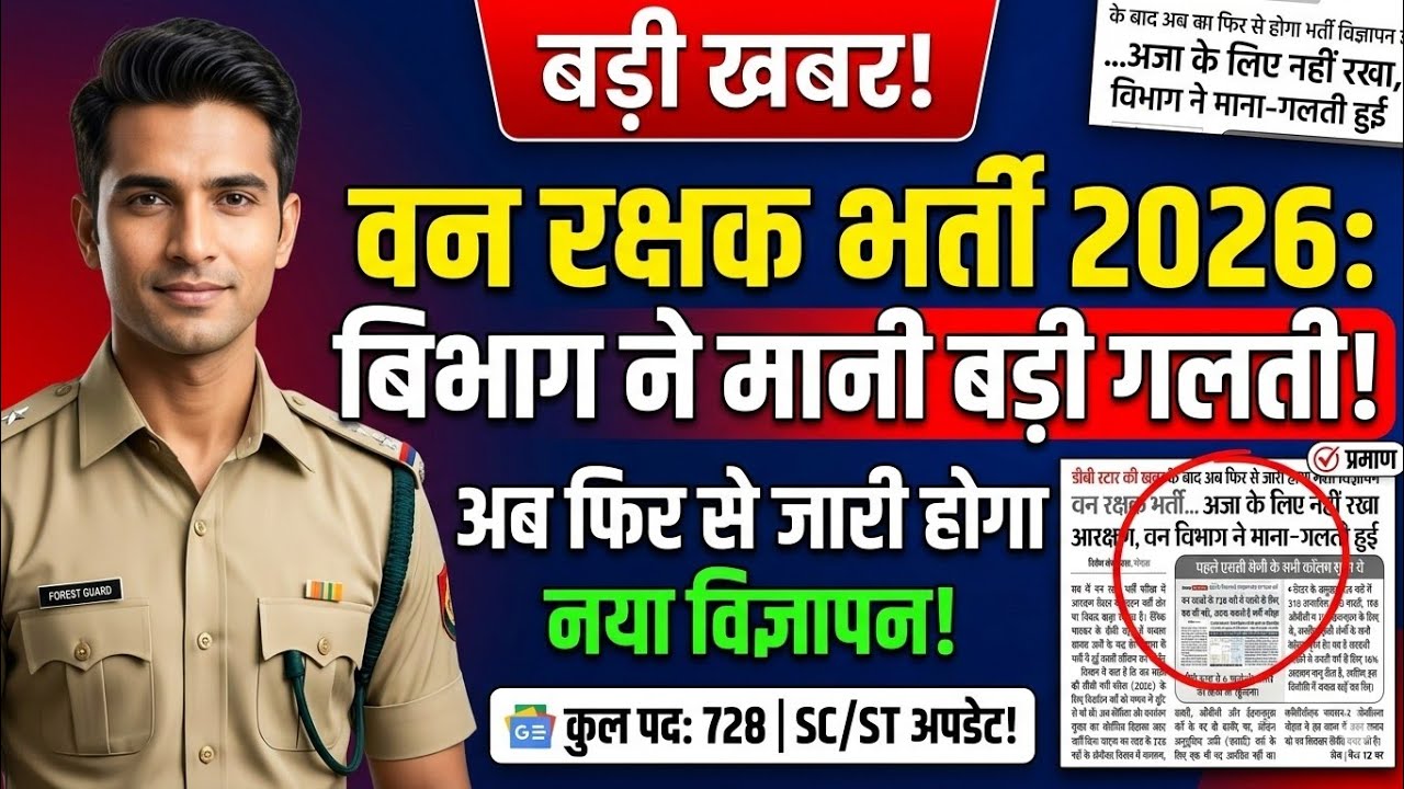 बड़ी खबर ! वन रक्षक भर्ती 2026: बिभाग ने मानी बड़ी गलती! अब फिर से जारी होगा नया विज्ञापन !