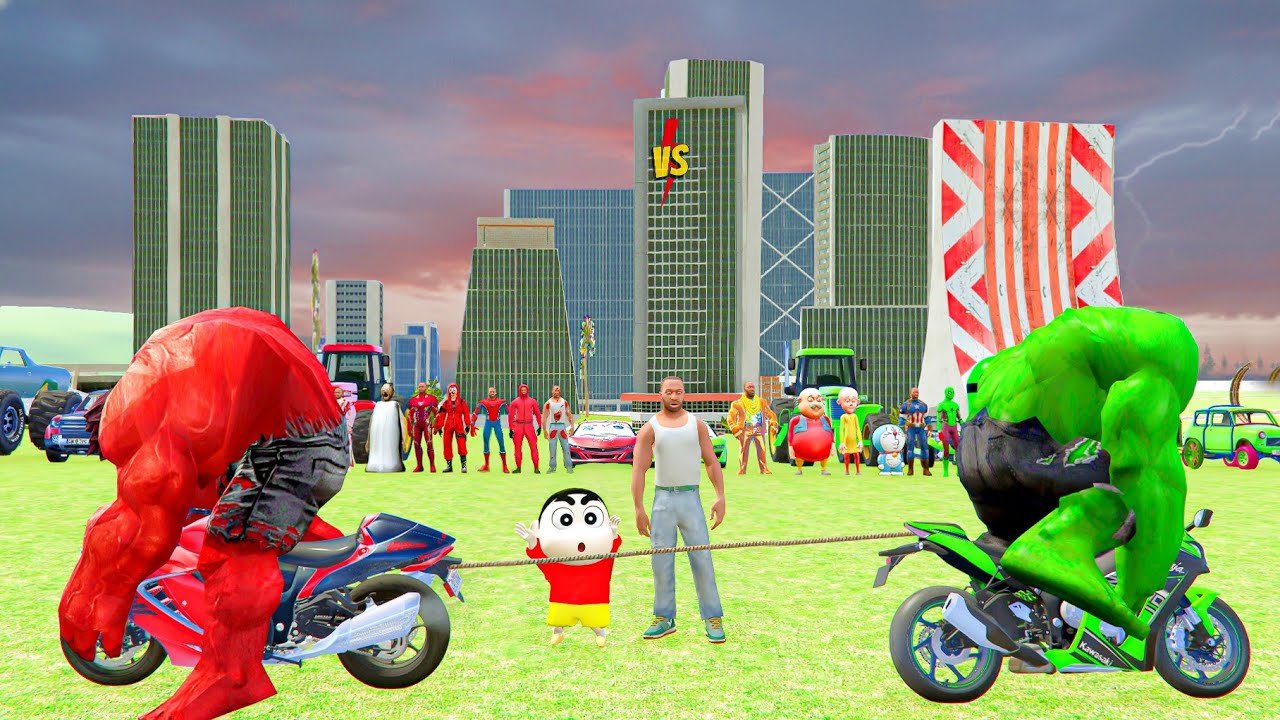 Franklin VS Red Hulk and Green Hulk - Indian Bike Driving 3D