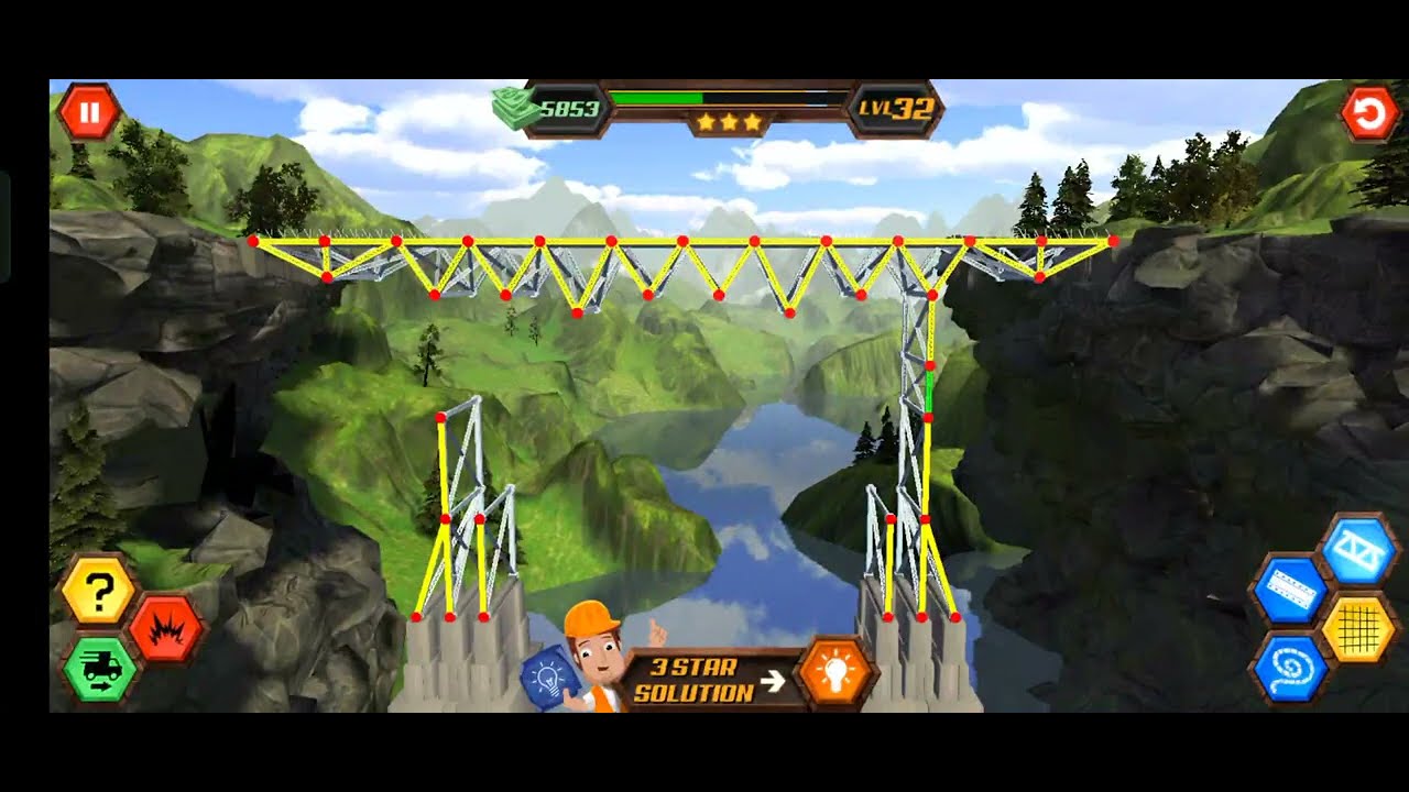 Bridge Construction Simulator level 32 Three stars solution