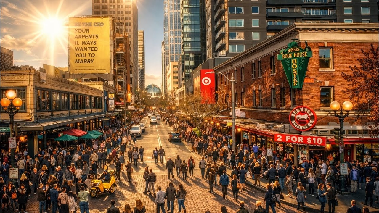 Downtown Seattle pike street 4K 