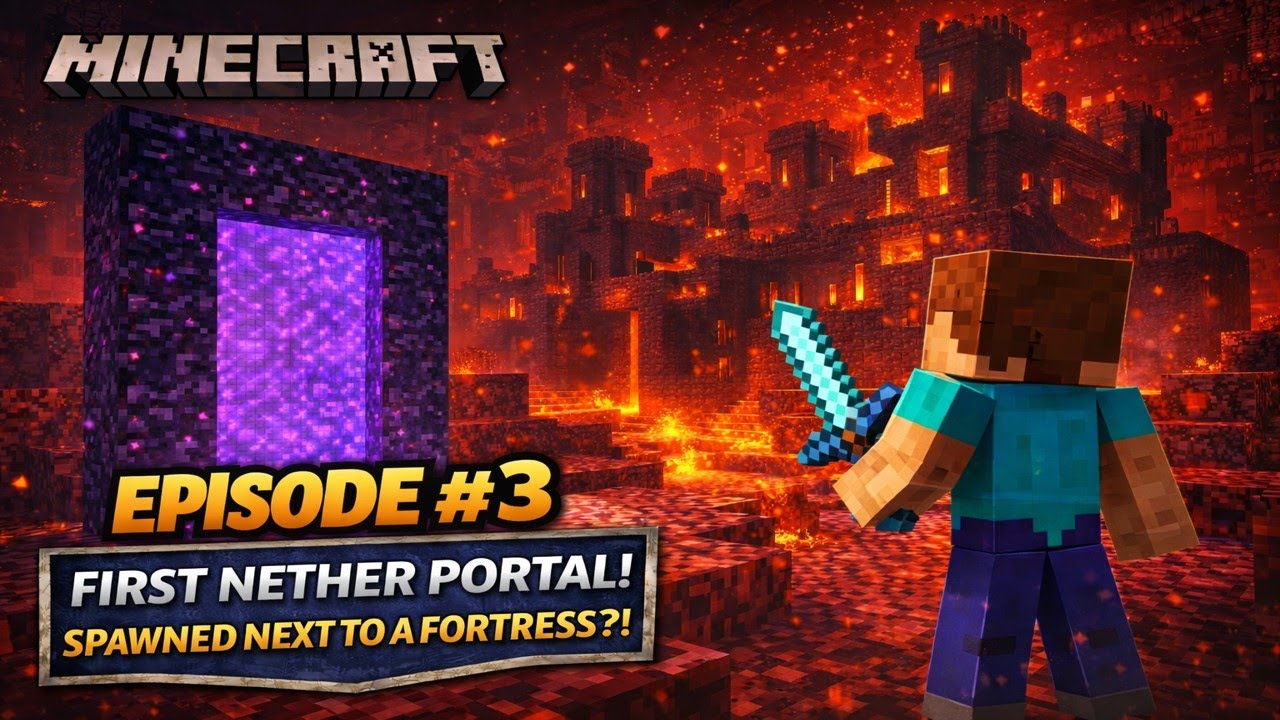 Minecraft Playthrough #3 🔥 First Nether Portal… Right Next to a Fortress?!
